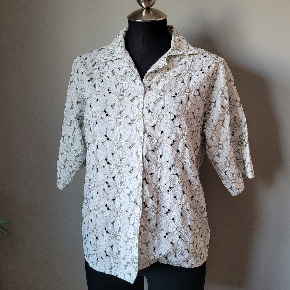 White Floral eyelet cotton Embroidered shirt